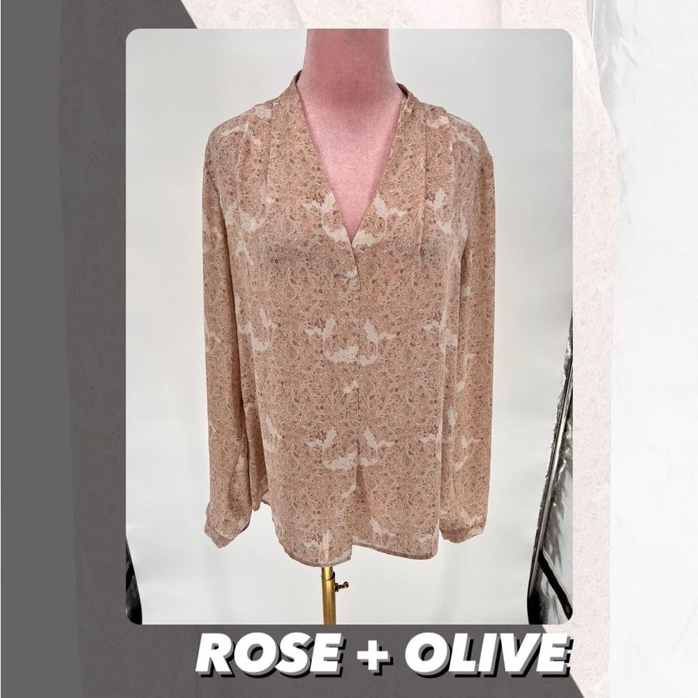 EUC Rose + Olive Floral Print Blouse